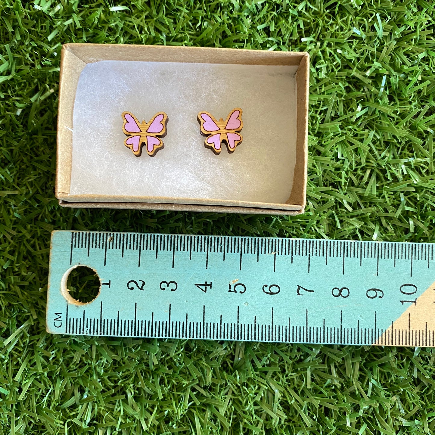 Butterfly Earrings - Itty Bitty Hand Painted Bamboo Butterfly Stud Earrings - In Lavender.
