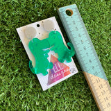 Trex Dino Earrings - Mirror Green Cartoon Trex Dino Dangle Earrings - These guys are so HAPPY and FUN - Sure to bring a SMILE :) to your dial!