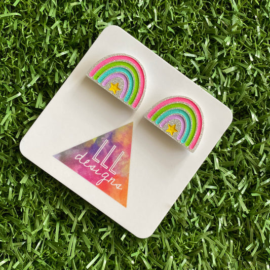 Rainbow Earrings - Star Delight Rainbow Statement Studs - Magic for your Lobes :)