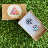 Mint Leopard Print Stud Earrings - Hand Painted Light Pink and Mint Leopard Print Earrings - Bamboo Studs - One of a Kind.