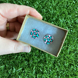 Mint Leopard Print Stud Earrings - Hand Painted Pale Pink and Mint Leopard Print Earrings - Bamboo Studs - One of a Kind.