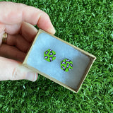 Lime Green Leopard Print Stud Earrings - Hand Painted Lime Green and Lavender Leopard Print Earrings - Bamboo Hexagon Studs - One of a Kind.