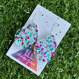 Stunning Clear Tear Drops featuring Polka Dot Confetti Scattered Throughout. Creating a beautiful visual effect. (White/Pink/Aqua).