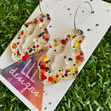Stunning Clear Wiggle Jiggle Drops featuring Polka Dot Confetti Scattered Throughout. Creating a beautiful visual effect. (Gold/Red/Black).
