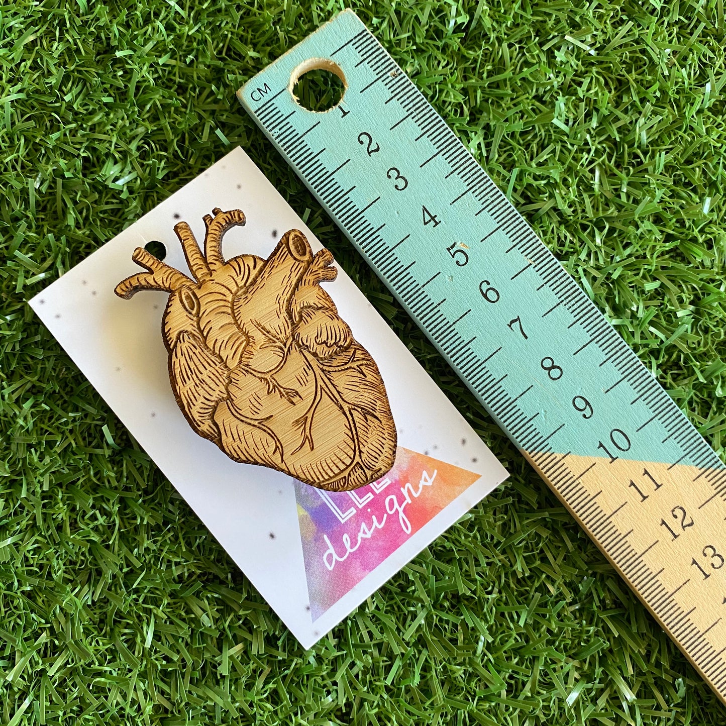 Real Heart Brooch - Anatomical Heart Brooch - Detailed Laser Etched Timber Brooch.