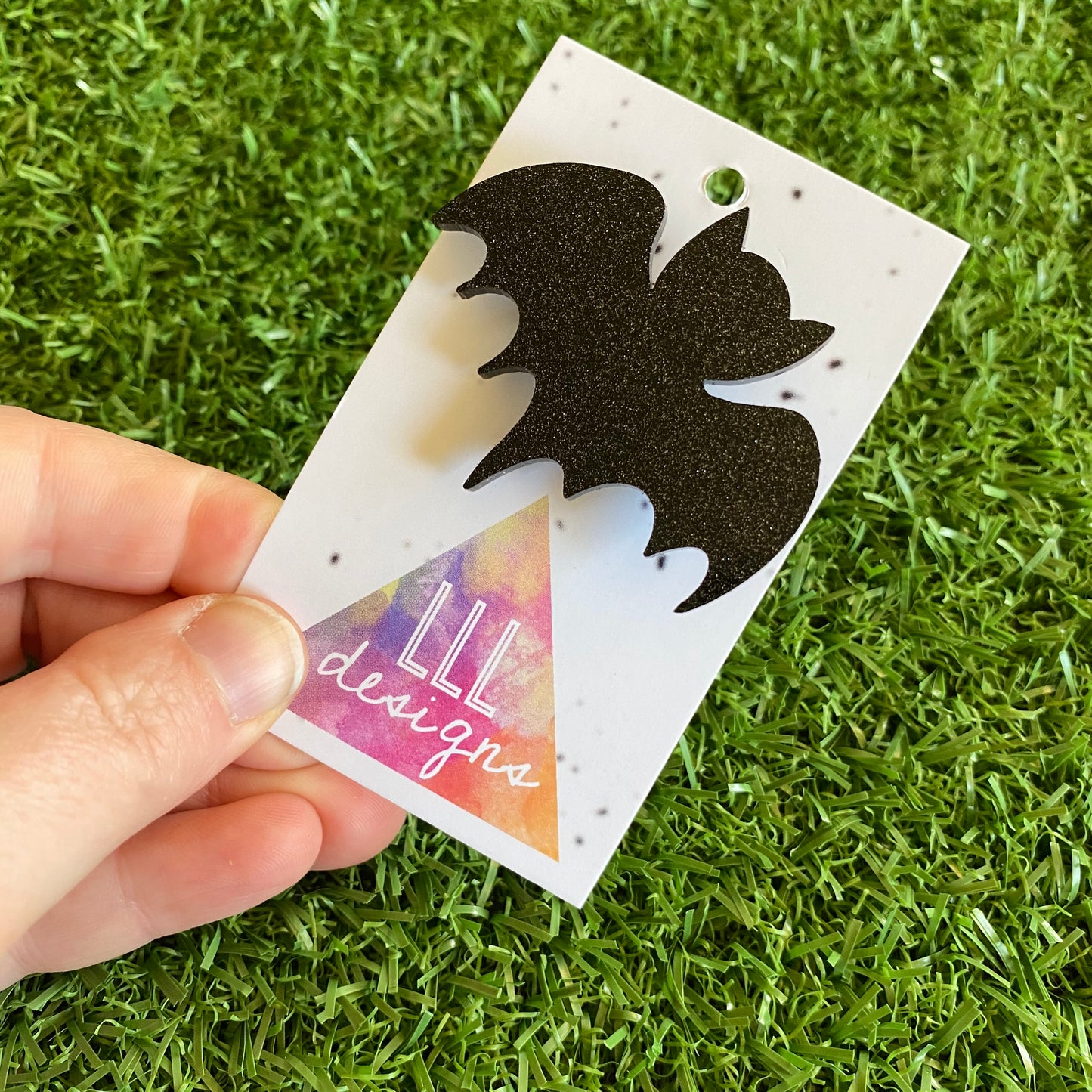 Bat Brooch - Glitter Black Bat Brooch - Laser Cut Acrylic Bat Brooch.
