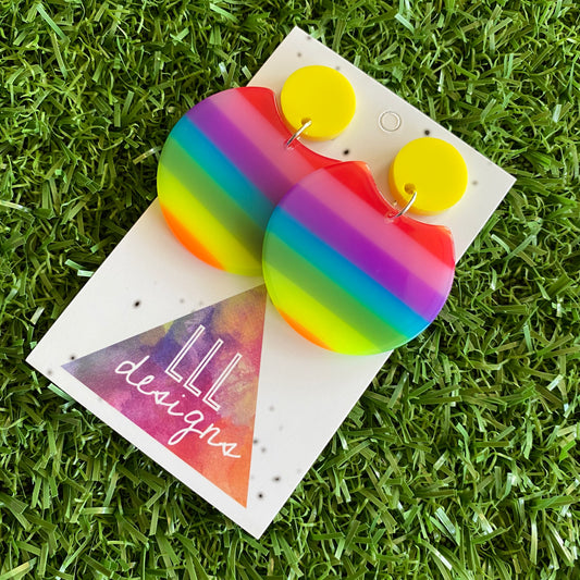 Rainbow Circle Dangle Earrings - Acrylic Rainbow Dangles - Colour to Brighten your world!
