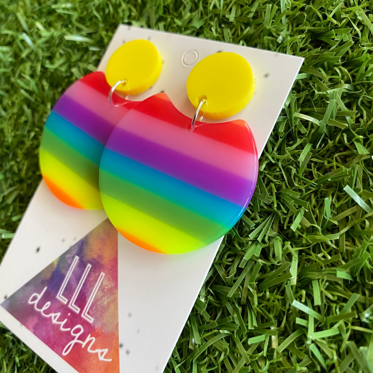Rainbow Circle Dangle Earrings - Acrylic Rainbow Dangles - Colour to Brighten your world!