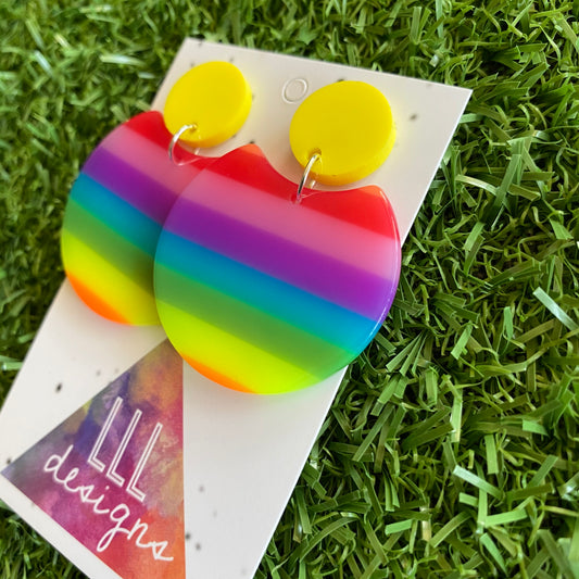 Rainbow Circle Dangle Earrings - Acrylic Rainbow Dangles - Colour to Brighten your world!