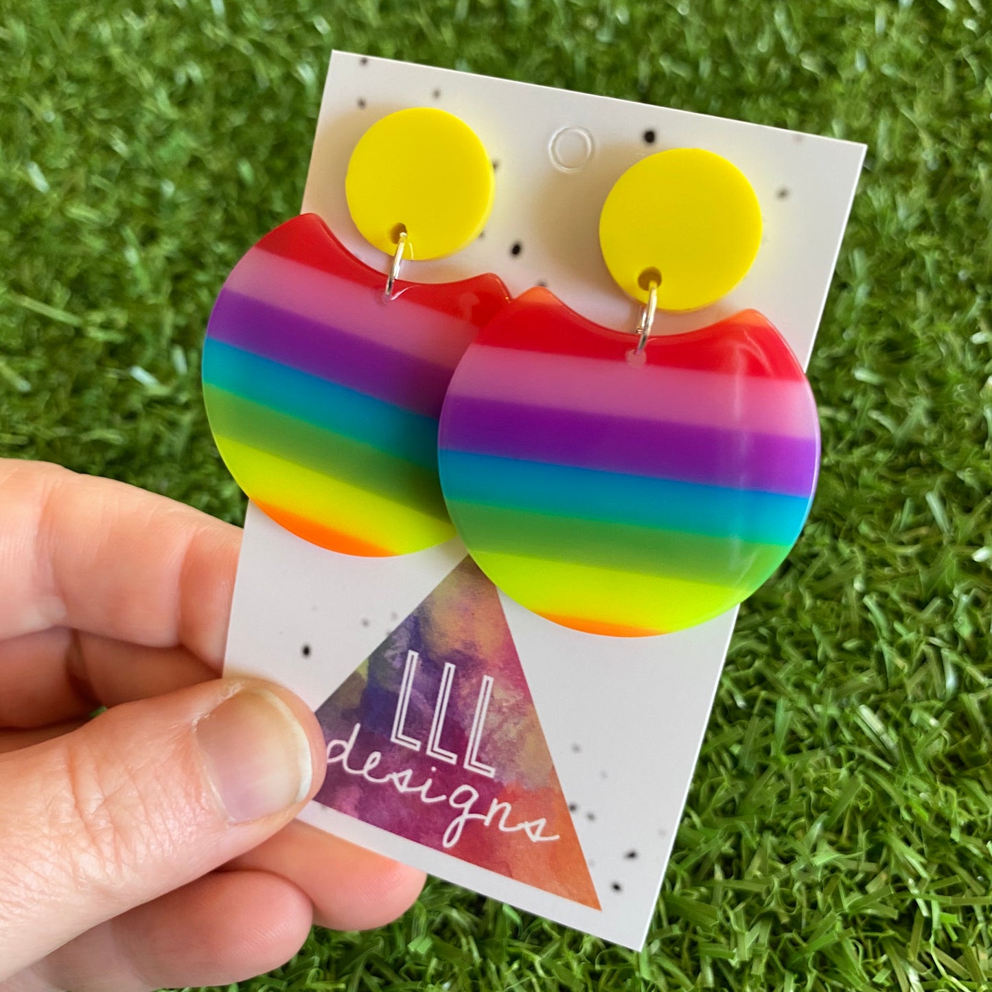 Rainbow Circle Dangle Earrings - Acrylic Rainbow Dangles - Colour to Brighten your world!
