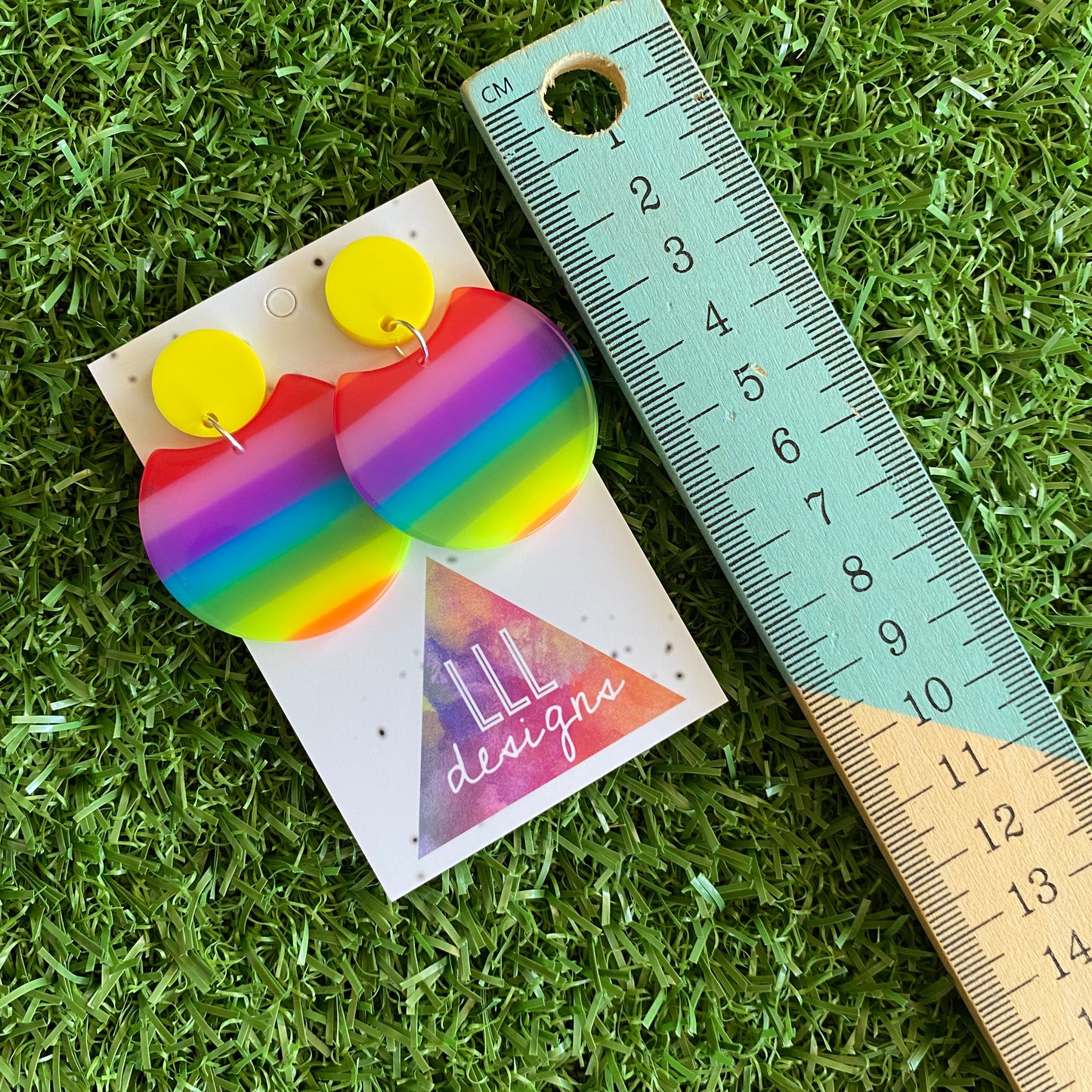 Rainbow Circle Dangle Earrings - Acrylic Rainbow Dangles - Colour to Brighten your world!