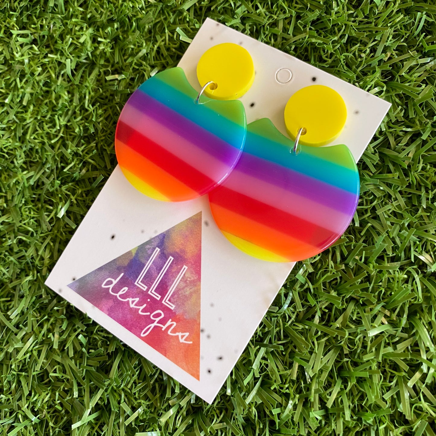 Rainbow Circle Dangle Earrings - Acrylic Rainbow Dangles - Colour to Brighten your world!