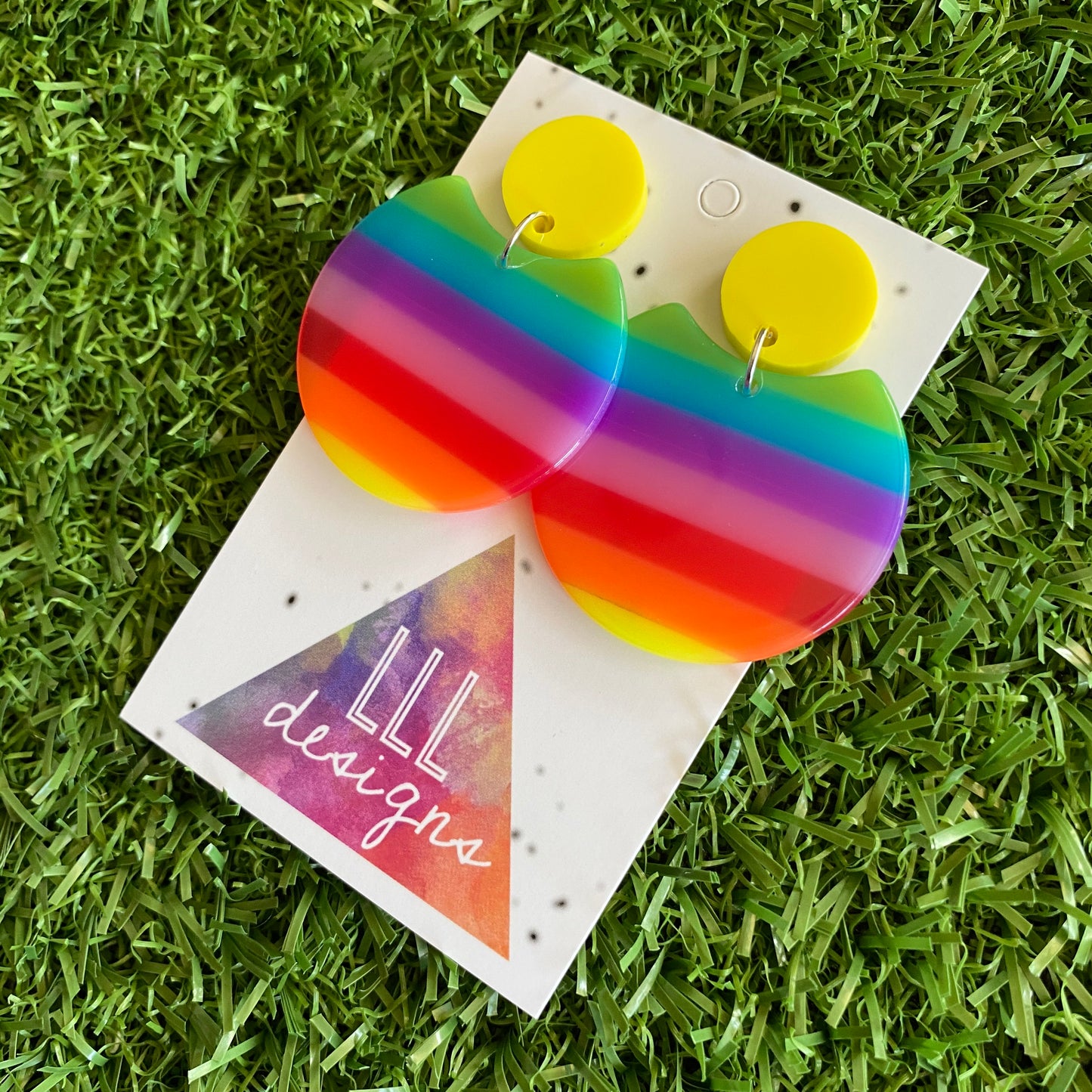 Rainbow Circle Dangle Earrings - Acrylic Rainbow Dangles - Colour to Brighten your world!