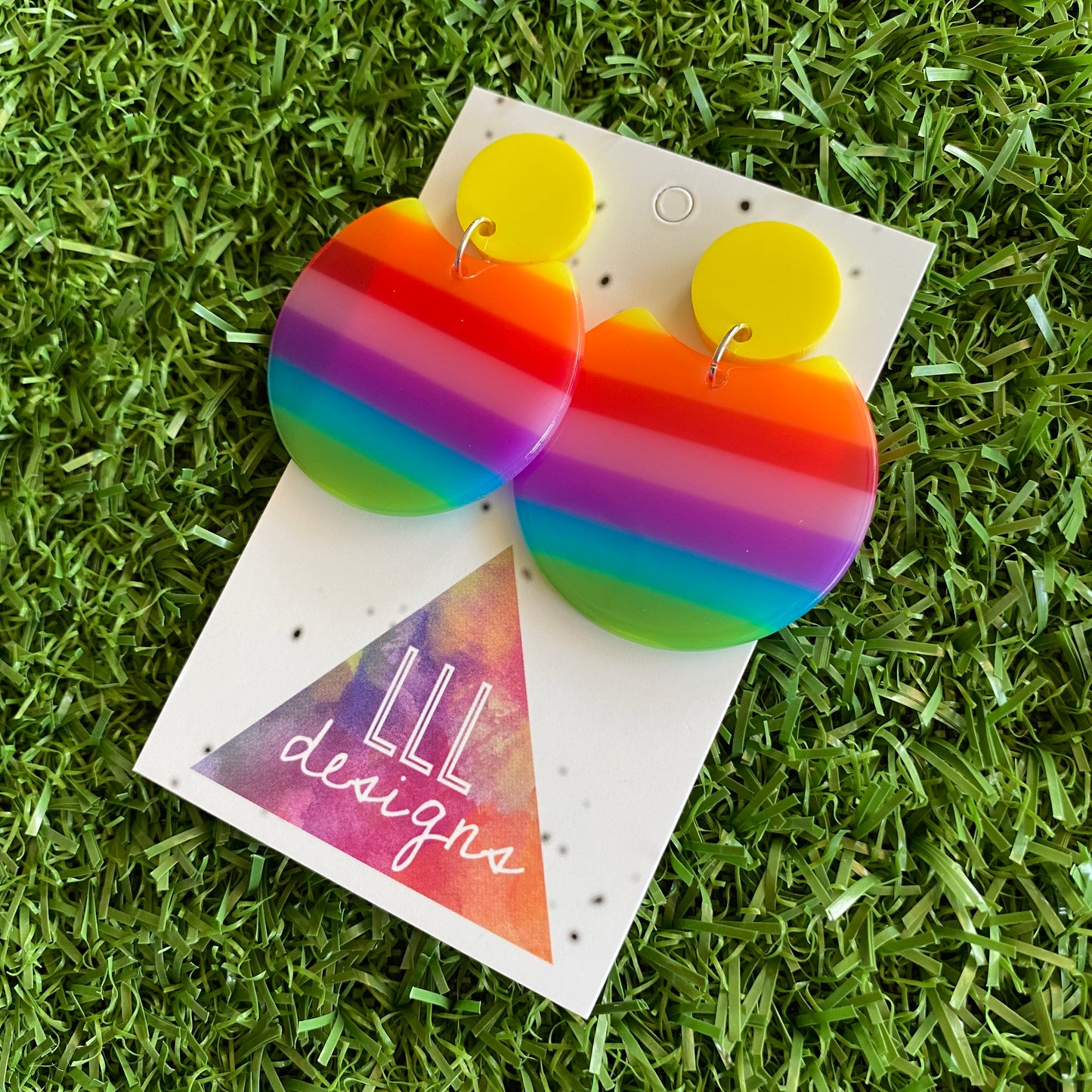 Rainbow Circle Dangle Earrings - Acrylic Rainbow Dangles - Colour to Brighten your world!