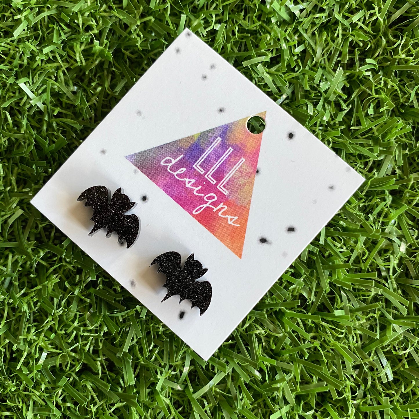 Barney Bat Stud Earrings. Sparkly Glitter Bat Earrings. Quirky Earrings. Fun Earrings. Life's too short to wear boring Jewellery.