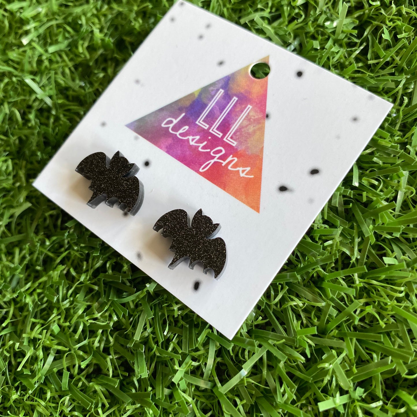 Barney Bat Stud Earrings. Sparkly Glitter Bat Earrings. Quirky Earrings. Fun Earrings. Life's too short to wear boring Jewellery.