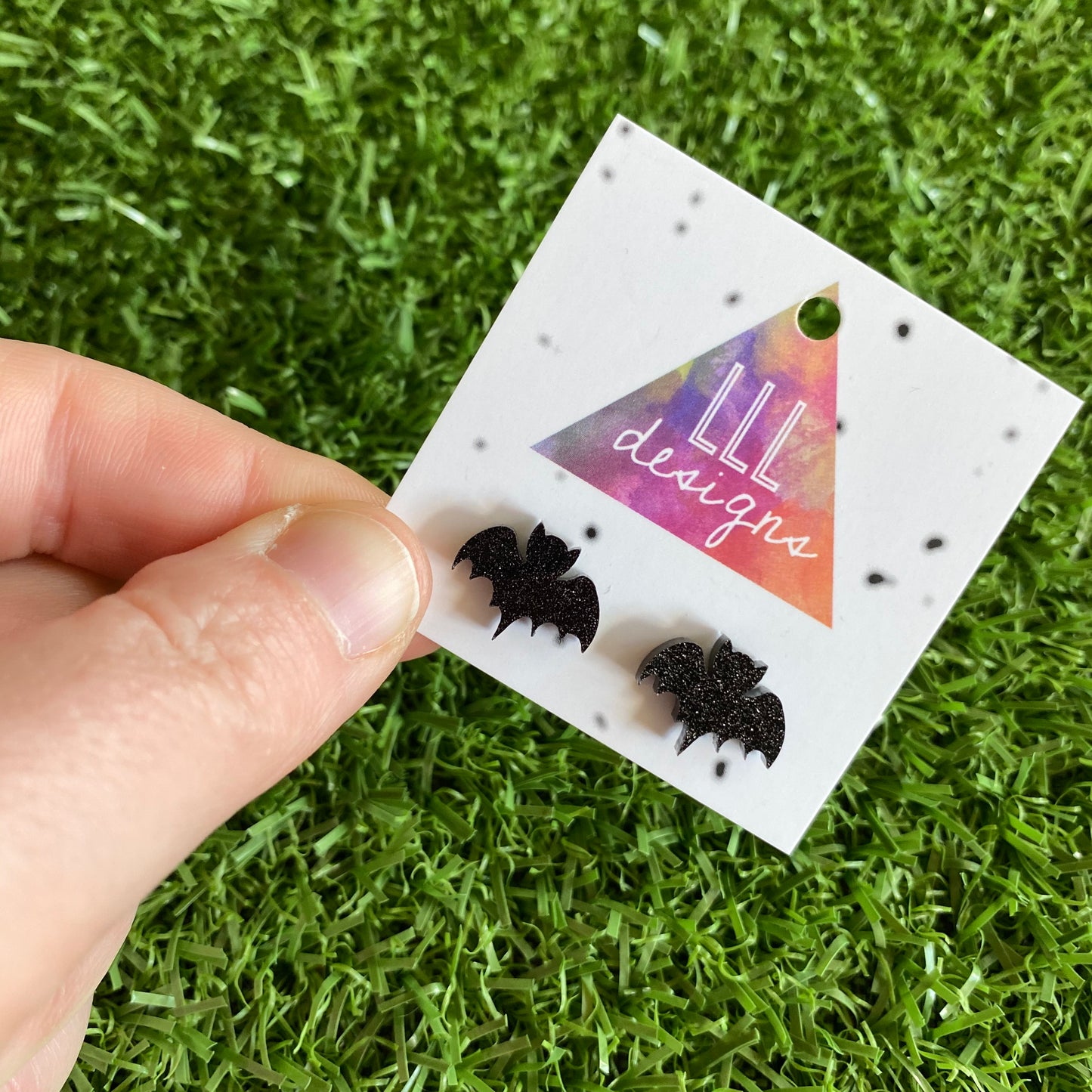 Barney Bat Stud Earrings. Sparkly Glitter Bat Earrings. Quirky Earrings. Fun Earrings. Life's too short to wear boring Jewellery.