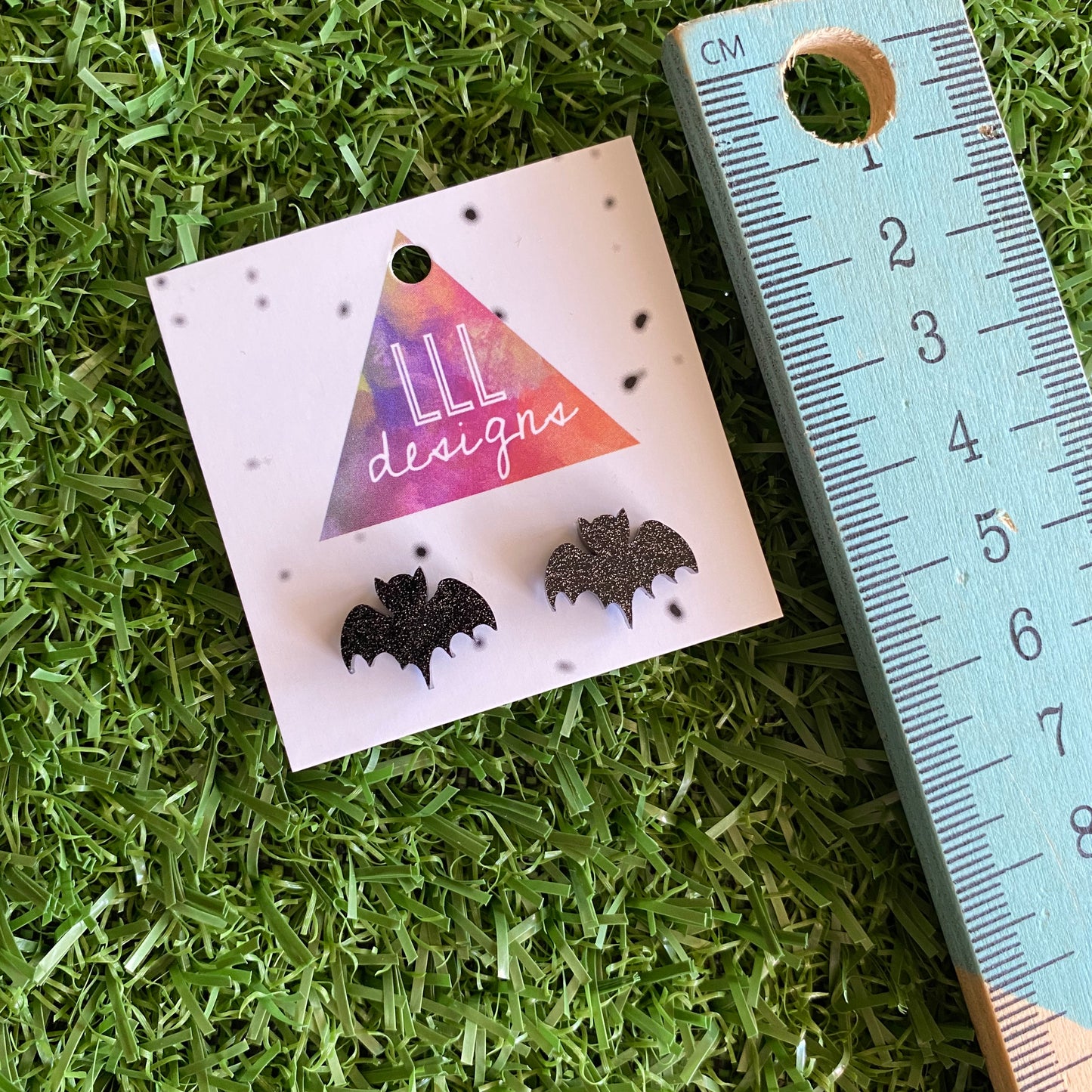 Barney Bat Stud Earrings. Sparkly Glitter Bat Earrings. Quirky Earrings. Fun Earrings. Life's too short to wear boring Jewellery.