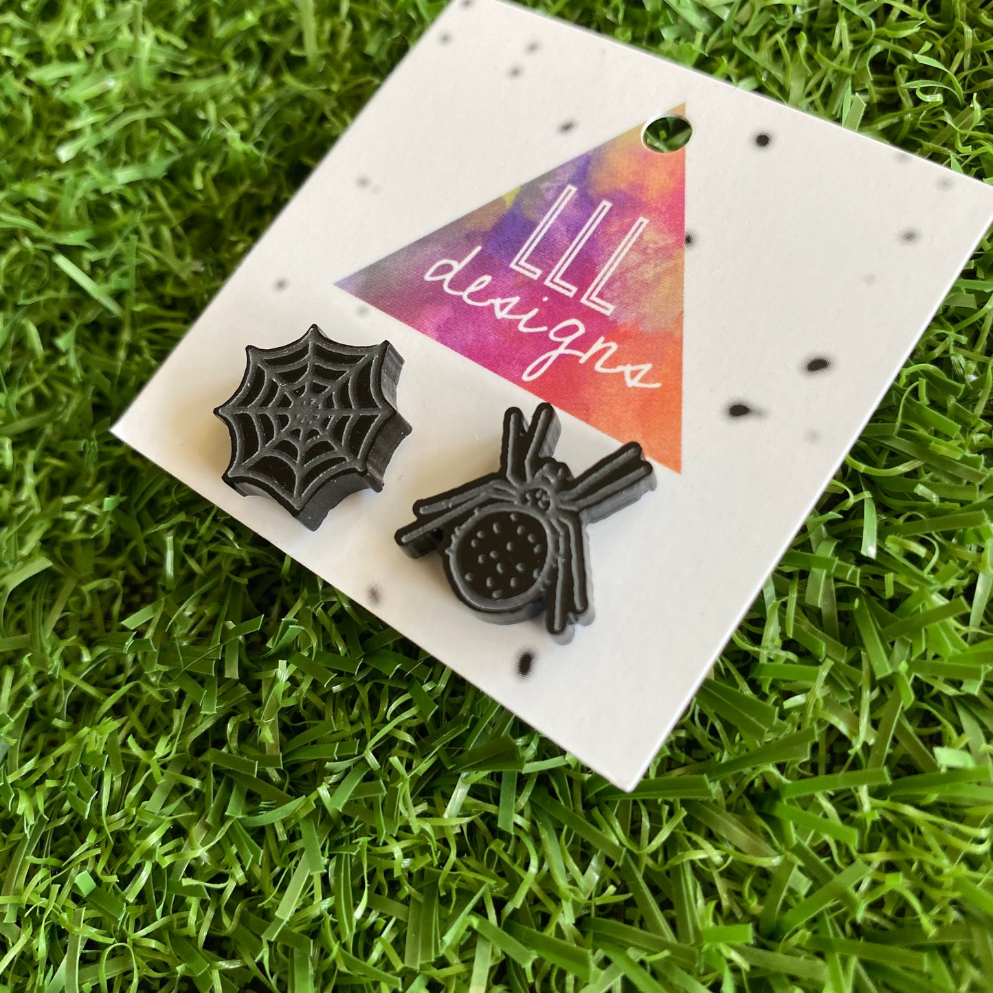 Spider Earrings - Spider Web Earrings - Black Widow Mis Match Spider Earrings. Detailed Laser Etched Spider and Web Earrings.
