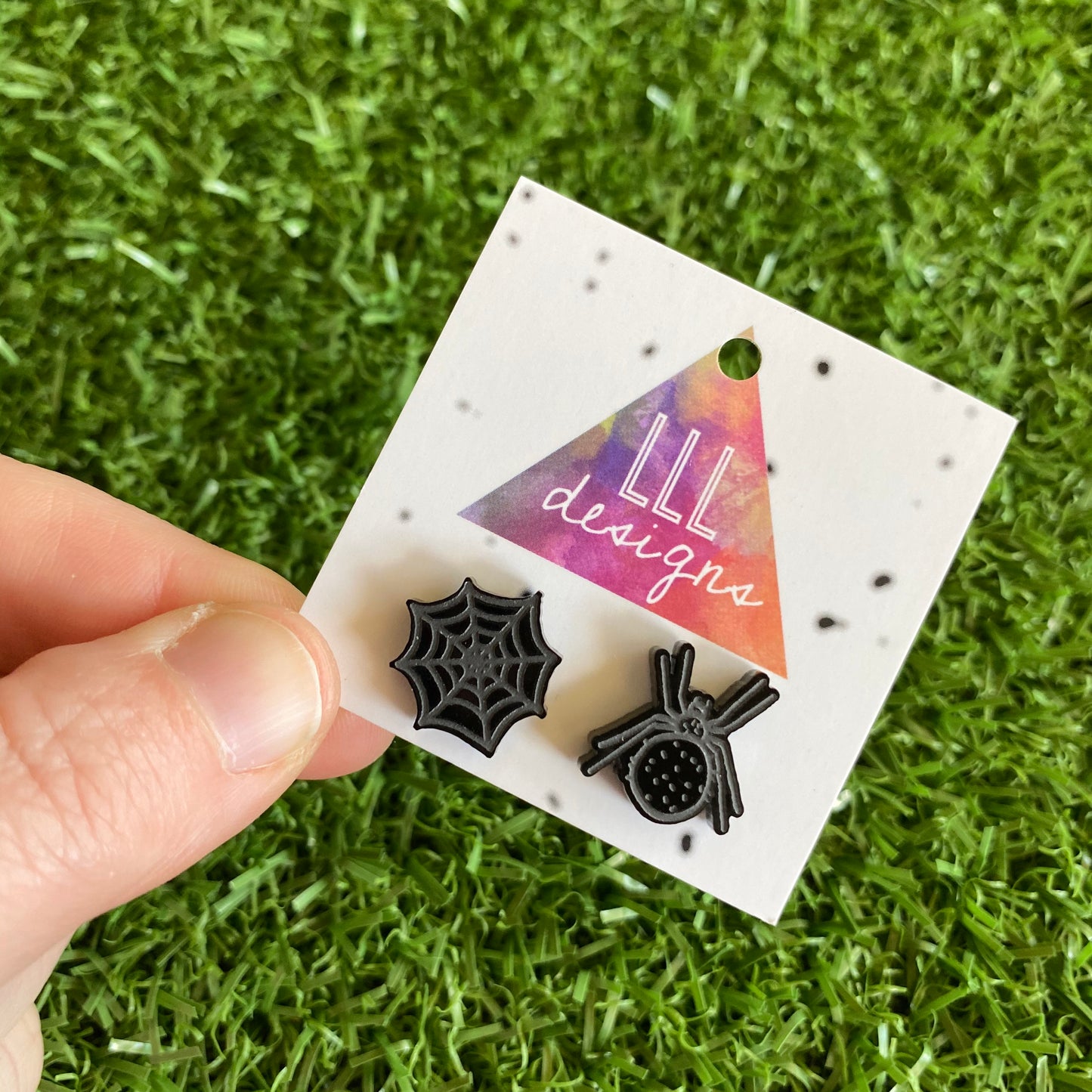 Spider Earrings - Spider Web Earrings - Black Widow Mis Match Spider Earrings. Detailed Laser Etched Spider and Web Earrings.