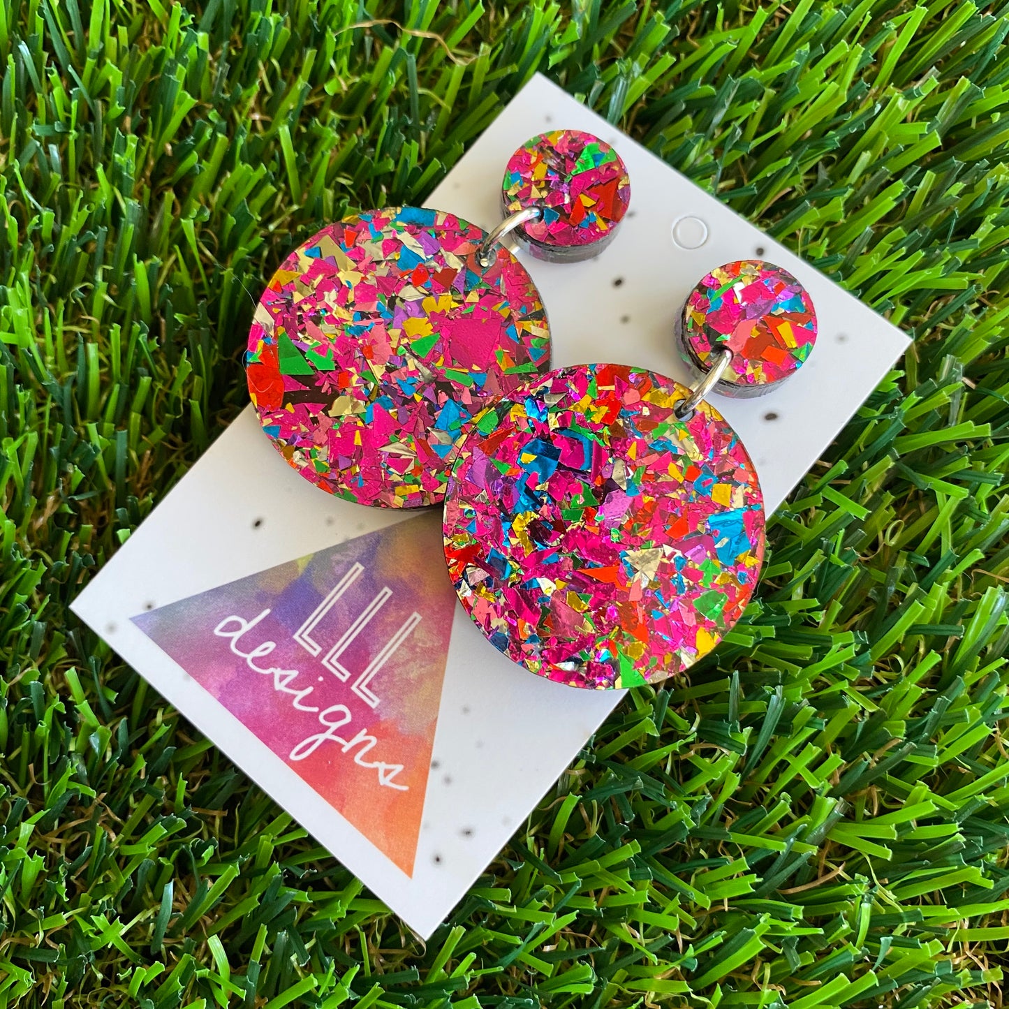 Rainbow Confetti Earrings - Rainbow Tastic Metallic Confetti Circle Dangle Earrings - So much Colour it's sure to Brighten your World!