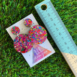 Rainbow Confetti Earrings - Rainbow Tastic Metallic Confetti Circle Dangle Earrings - So much Colour it's sure to Brighten your World!