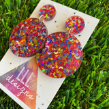 Star and Moon Confetti Earrings - Multi Coloured Star and Moon Confetti Circle Dangle Earrings - A Celestial Dream :)