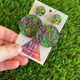 Green and Purple Iridescent Shatter Circle Dangle Earrings - Photos don't do these babes justice!
