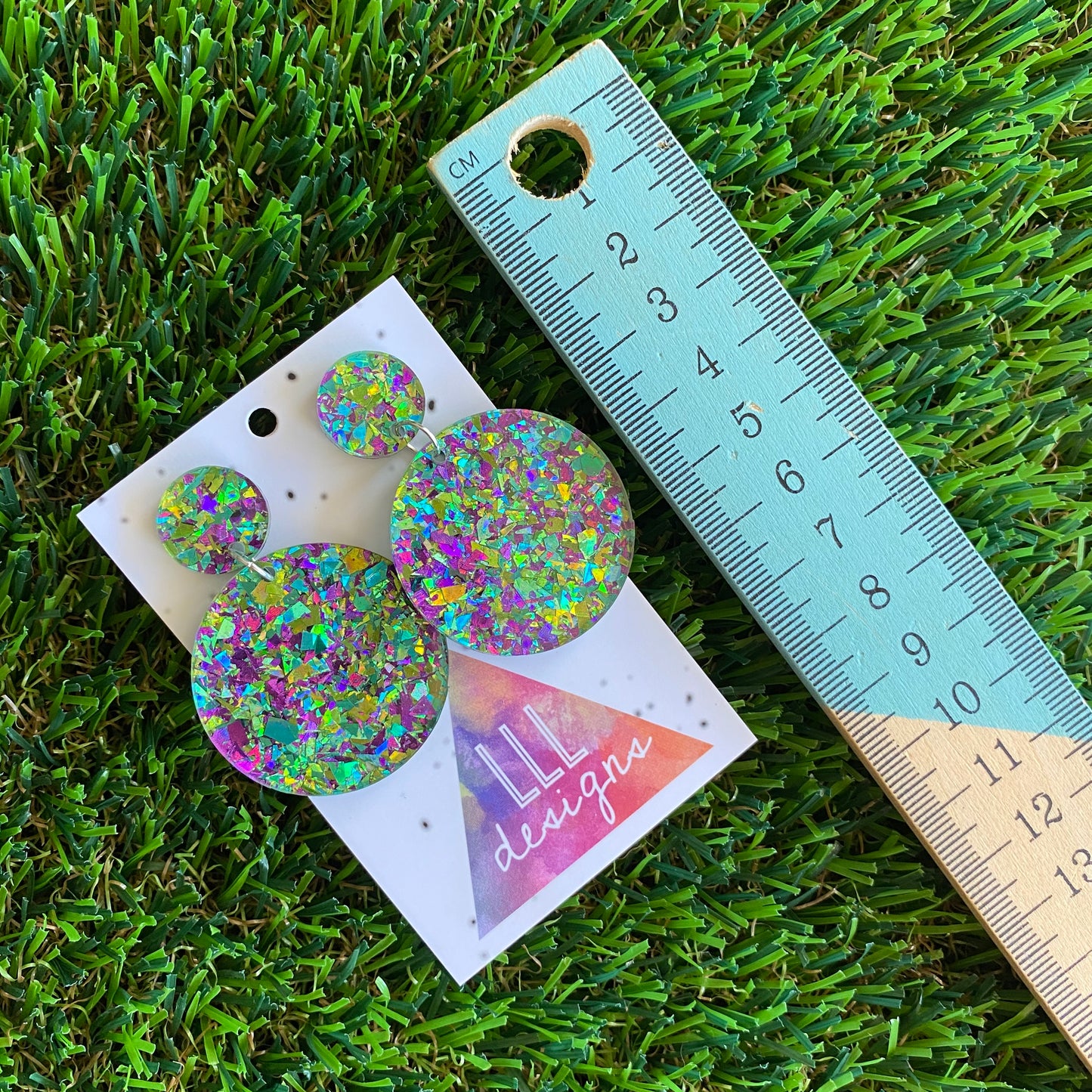 Green and Purple Iridescent Shatter Circle Dangle Earrings - Photos don't do these babes justice!