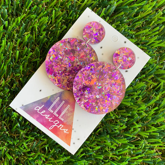 Pink and Purple Iridescent Shatter Circle Dangle Earrings - Photos don't do these babes justice!