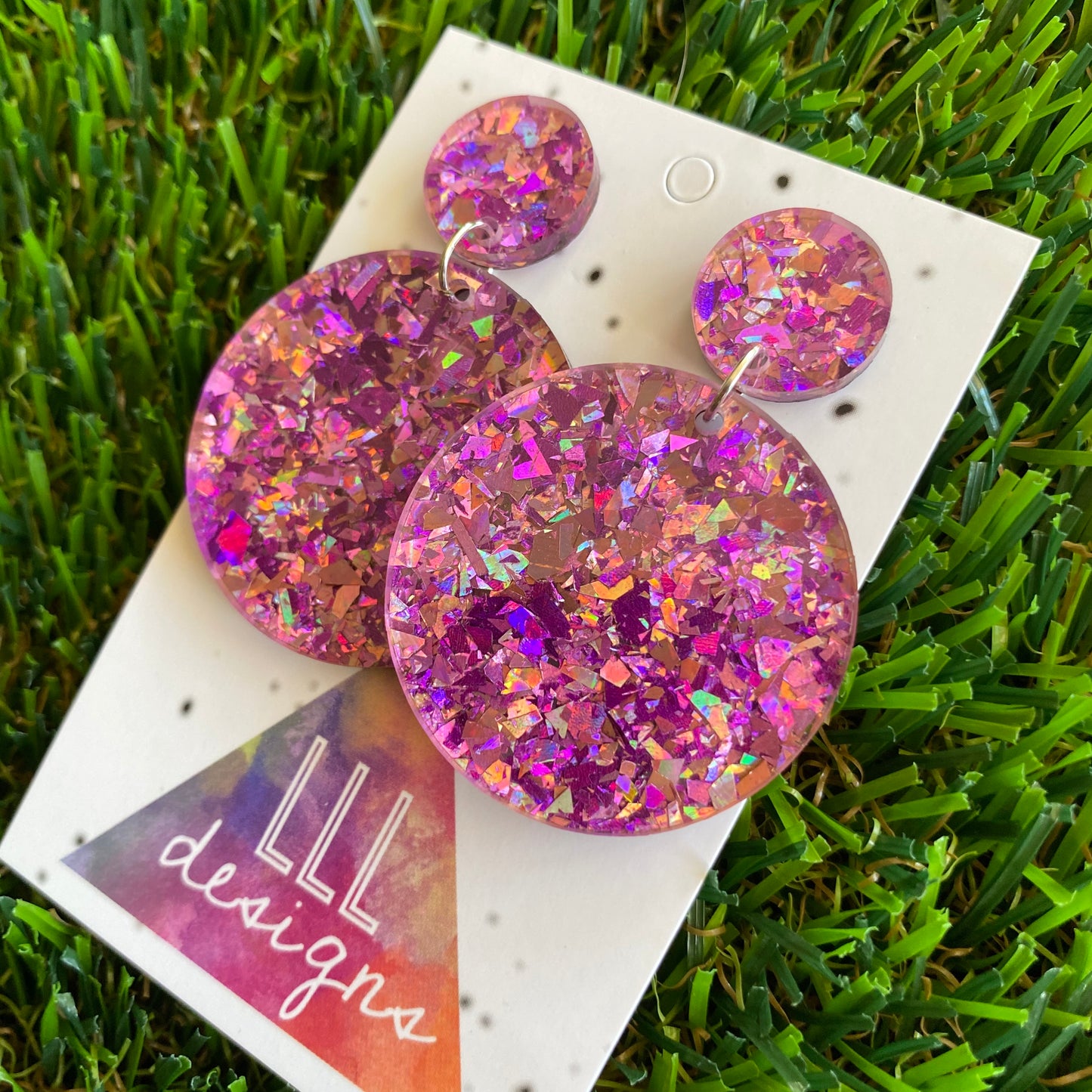 Pink and Purple Iridescent Shatter Circle Dangle Earrings - Photos don't do these babes justice!