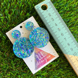 Blue and Silver Iridescent Shatter Circle Dangle Earrings - Photos don't do these babes justice!