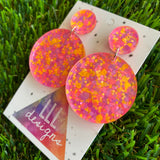Polka Dot Confetti Earrings - Neon Polka Dot Confetti Circle Dangle Earrings - Featuring Pinks Purples and Pops of Orange!