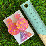 Polka Dot Confetti Earrings - Neon Polka Dot Confetti Circle Dangle Earrings - Featuring Pinks Purples and Pops of Orange!