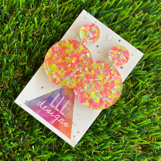 Polka Dot Confetti Earrings - Pastel Polka Dot Confetti Circle Dangle Earrings - Featuring Pinks Whites and Pops of Yellow!