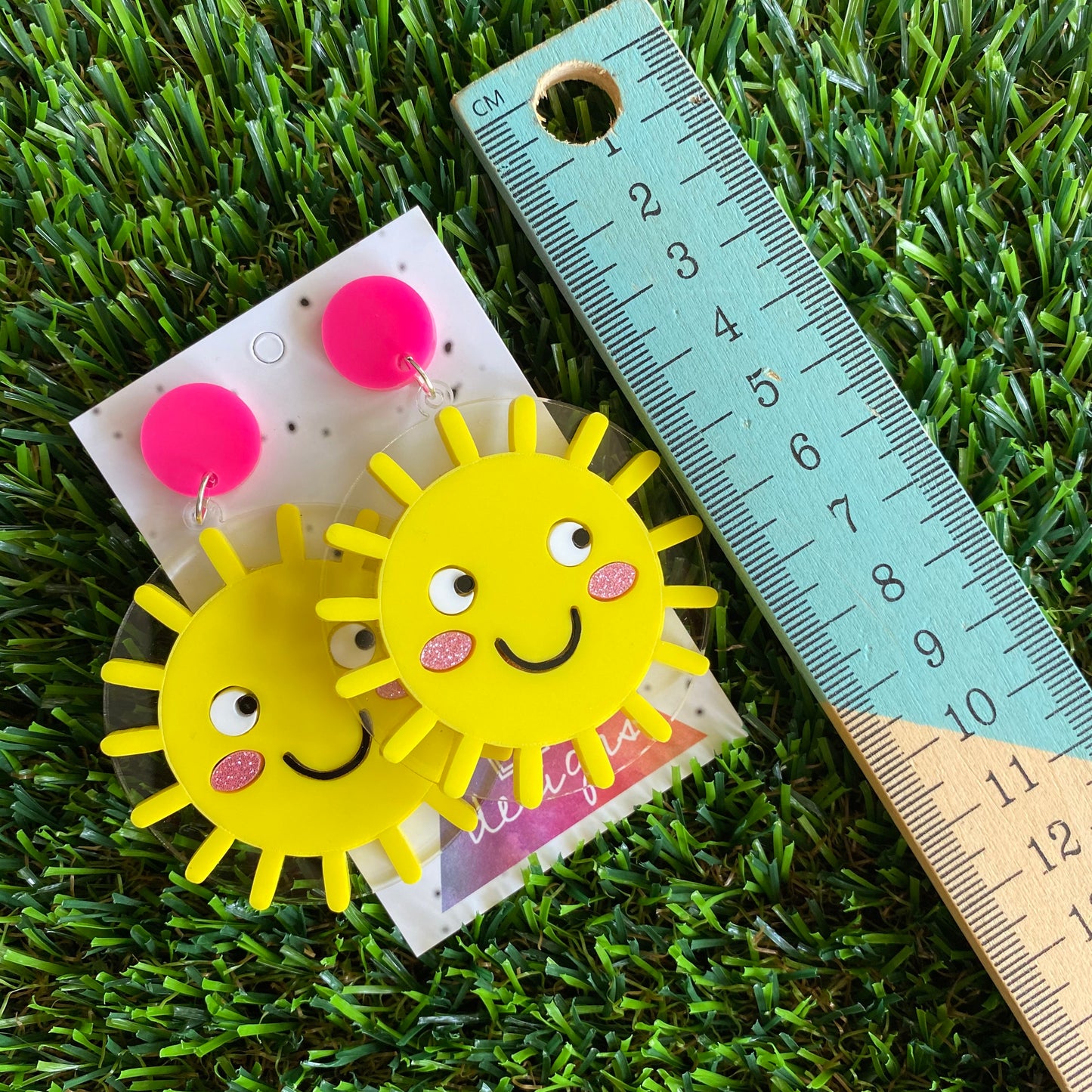 Sun Earrings - Bright Yellow Happy Sunshine Statement Dangle Earrings - Layered Acrylic Earrings.