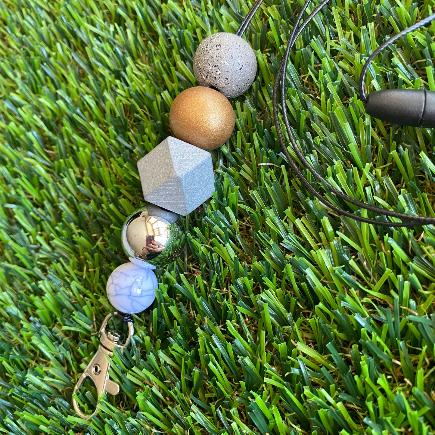 Lanyard - ID Holder - Designer Lanyard, featuring Marble, Gold and Silver tones. Style C.