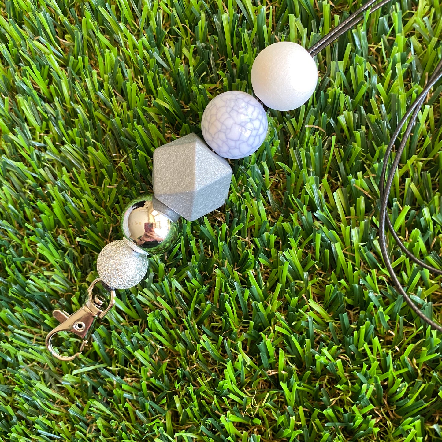 Lanyard - ID Holder - Designer Lanyard, featuring White, Silver and Marble Tones. Style D
