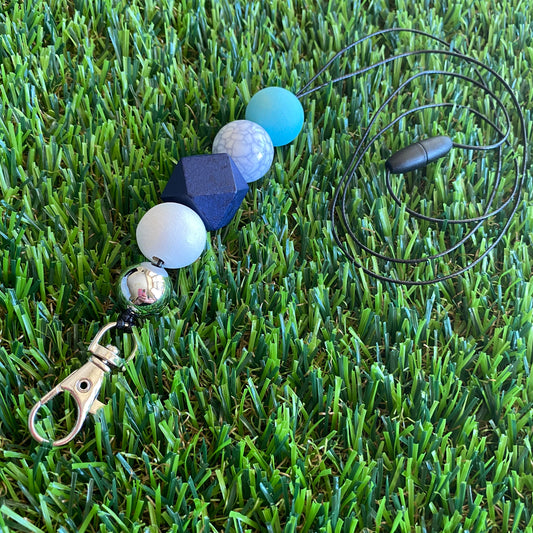 Lanyard - ID Holder - Designer Lanyard, featuring Navy, White, Blue and Silver Tones. Style E