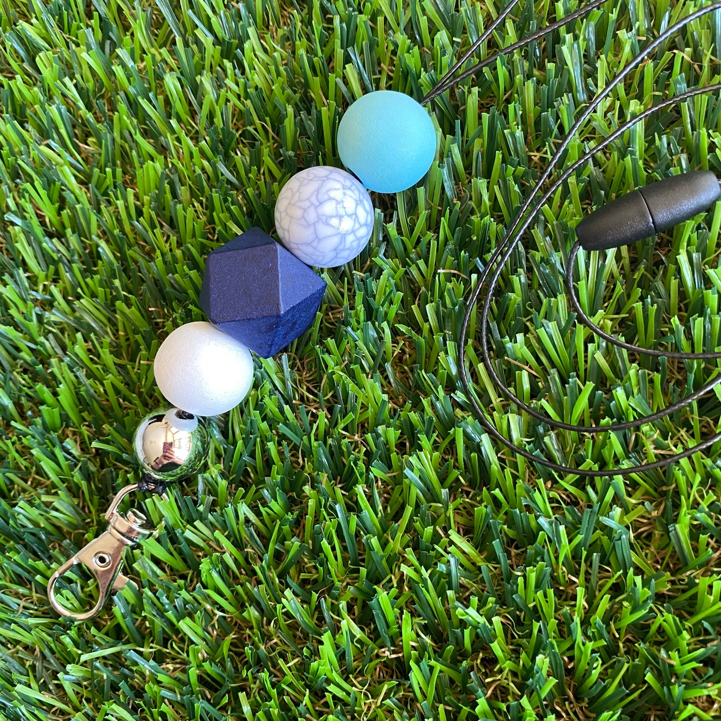 Lanyard - ID Holder - Designer Lanyard, featuring Navy, White, Blue and Silver Tones. Style E