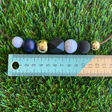 Leather Beaded Necklace - Handmade Lightweight Designer Necklace Made with Adjustable Sliding Knots - Featuring Black, Navy, Gold and Marble Accents.