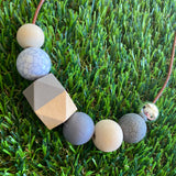 Leather Beaded Necklace - Handmade Lightweight Designer Necklace Made with Adjustable Sliding Knots - Featuring Timber, Grey, Mable and Granite Accents.