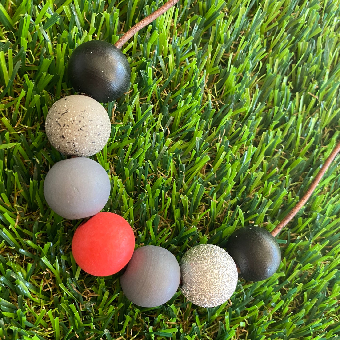 Leather Beaded Necklace - Handmade Lightweight Designer Necklace Made with Adjustable Sliding Knots - Featuring Red, Grey, Silver and Black Accents.