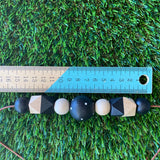 Leather Beaded Necklace - Handmade Lightweight Designer Necklace Made with Adjustable Sliding Knots - Featuring Timber and Black Beads with a hint of White.