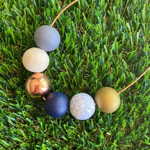 Leather Beaded Necklace - Handmade Lightweight Designer Necklace Made with Adjustable Sliding Knots - Featuring Navy, Rose Gold, Timber, Grey, Marble and Gold Accents.