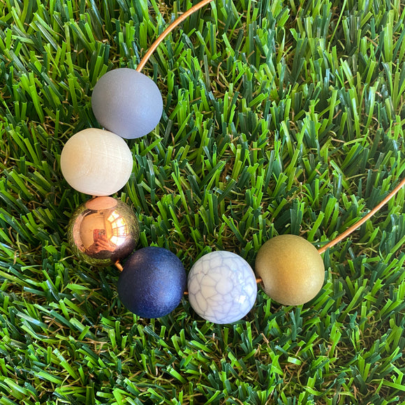 Leather Beaded Necklace - Handmade Lightweight Designer Necklace Made with Adjustable Sliding Knots - Featuring Navy, Rose Gold, Timber, Grey, Marble and Gold Accents.