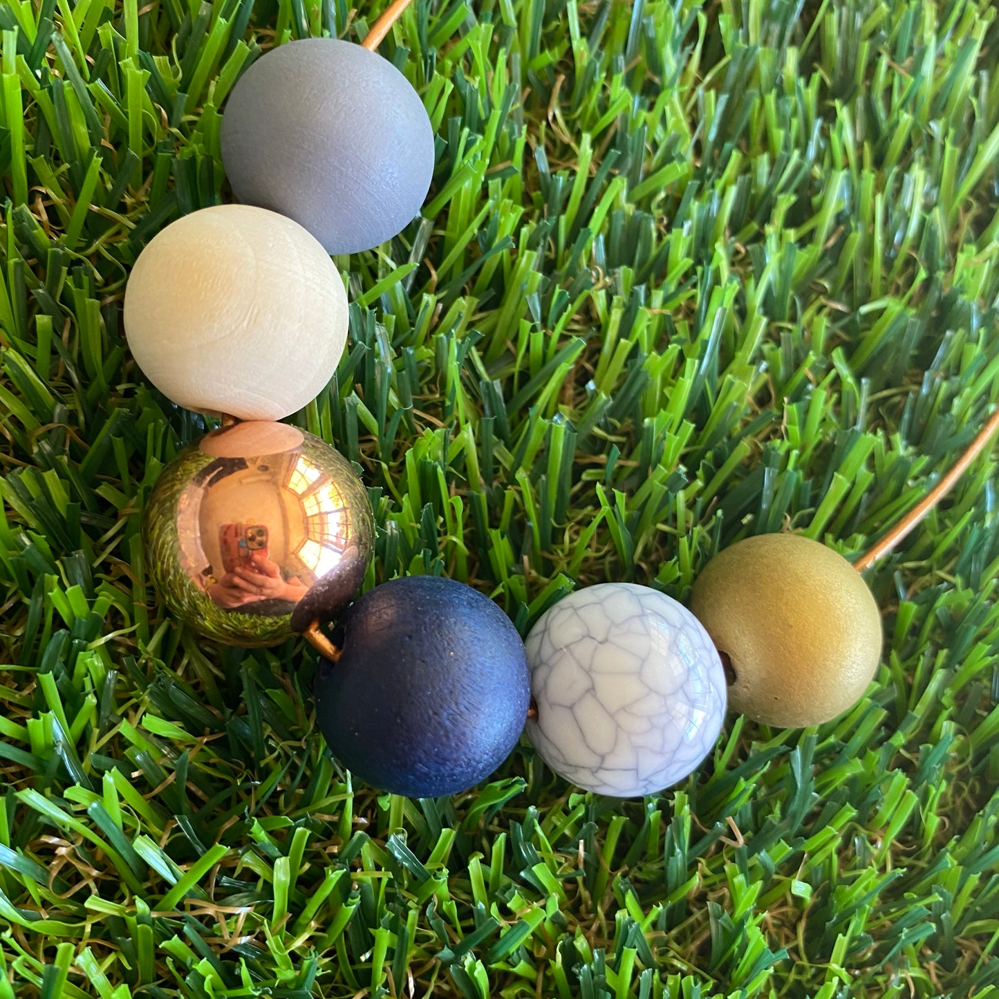 Leather Beaded Necklace - Handmade Lightweight Designer Necklace Made with Adjustable Sliding Knots - Featuring Navy, Rose Gold, Timber, Grey, Marble and Gold Accents.