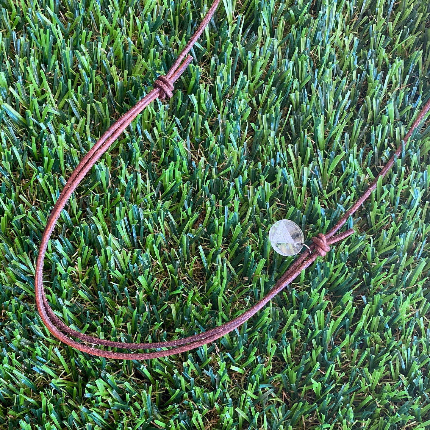 Leather Beaded Necklace - Handmade Lightweight Designer Necklace Made with Adjustable Sliding Knots - Featuring Timber, Pale Pink, White and Grey Accents.