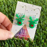 Christmas Hoop Earrings - Reindeer and Snowflake Layered Hoop Festive Earrings - Featuring stunning iridescent acrylic!