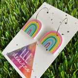 Rainbow Earrings - Glitter Rainbow Hoop Earrings - Adorable Silver Glitter Hand Painted Rainbow Hoop Earrings - In the Cute Colour Way.